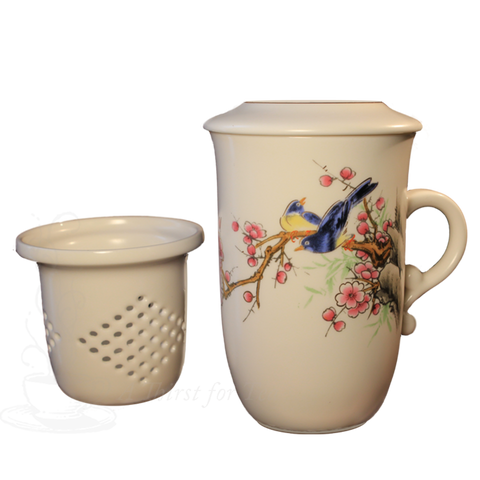 Bird & Cherry Blossom Filtering Tea Mug