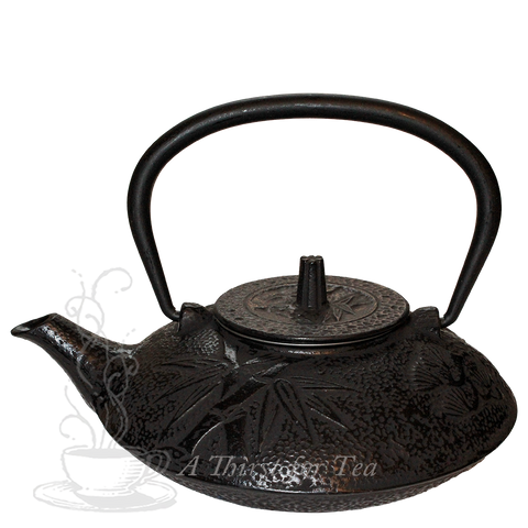 Black Bamboo Saucer Style Cast Iron Teapot