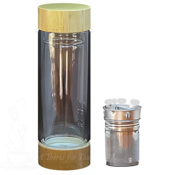 Double Wall Glass Tea Mug With Stainless Steel Tea Infuser & Bamboo Li –  PANDI