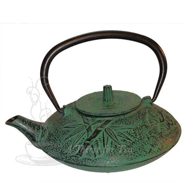 This green bamboo cast iron teapot, or tetsubin, holds 20.4 oz. of tea