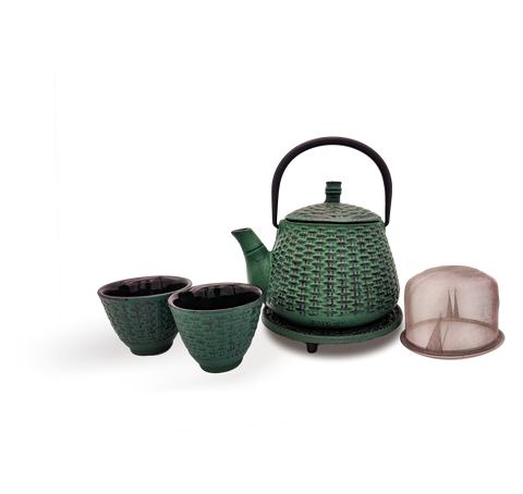 Green Basket Cast Iron Teapot Set