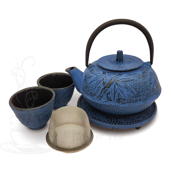 Blue Bamboo Cast Iron Teapot Set