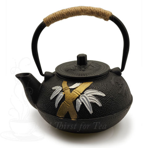 Cast Iron Teapot with Gold & Silver Bamboo & Flowers
