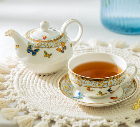 Butterflies with Blue Ornament Tea for One Set