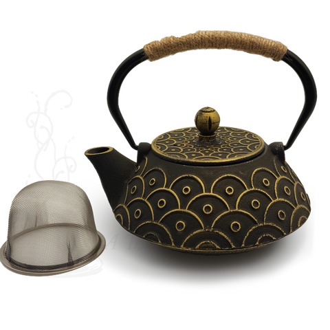 Black & Gold Cast Iron Teapot