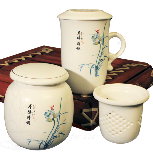 Lotus Blossom Filtering Tea Mug & Matching Tea Caddy
