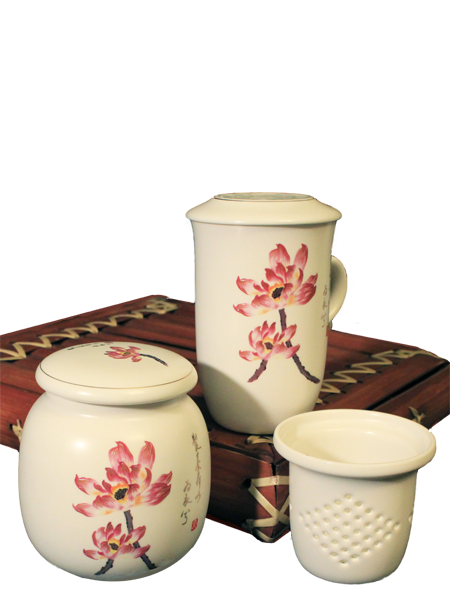 Magnolia Blossom Filtering Tea Mug & Matching Tea Caddy