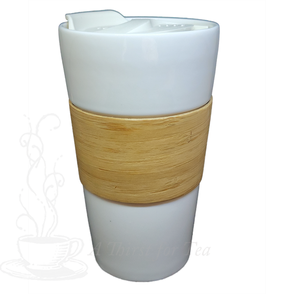 Ceramic Travel Mug with Bamboo Sleeve & Infuser