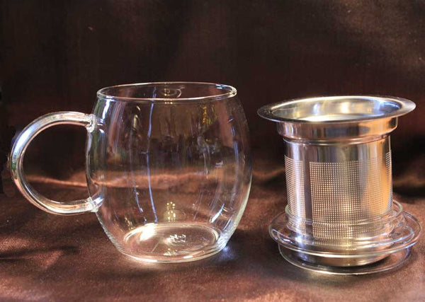 Glass Filtering Tea Mug with Stainless Steel Laser Mesh Infuser