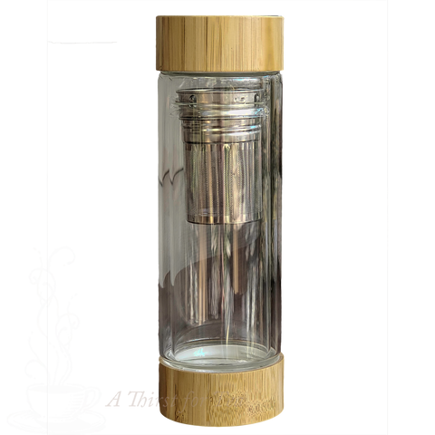 Glass Tumbler Travel Mug with Infuser & Bamboo Lid