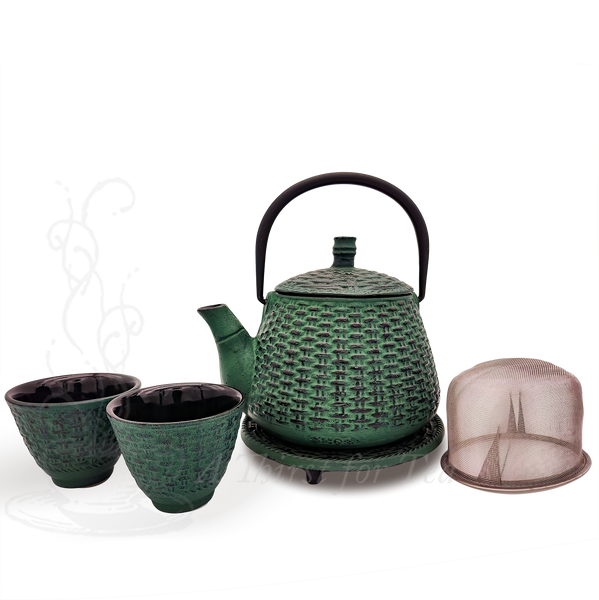 Green Basket Cast Iron Teapot Set