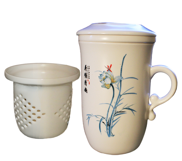 Lotus Flower Porcelain Filtering Tea Mug with Infuser