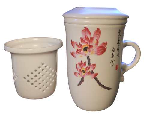 Magnolia Blossom Porcelain Hand-Painted Infuser Mug