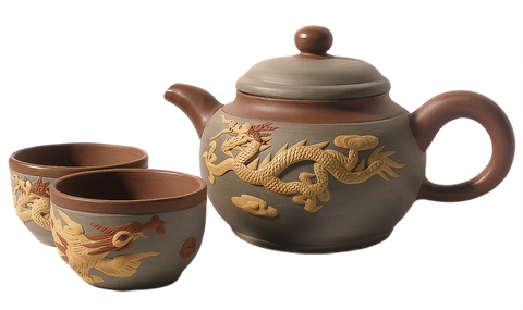 Phoenix and Dragon Yixing Teapot Set