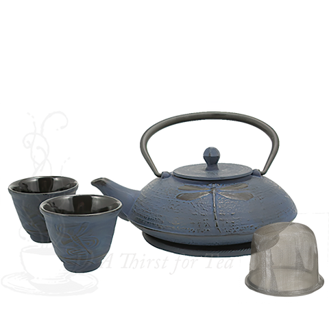 Blue Dragonfly Cast Iron Tea Set