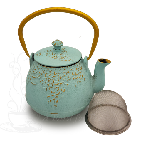 Mint and Gold Cast Iron Teapot